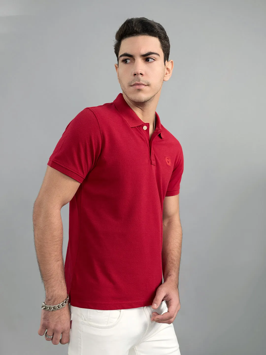 Men Red Solid Polo Collar Half Sleeve T-Shirt sold by Monte Carlo product image thumbnail 3