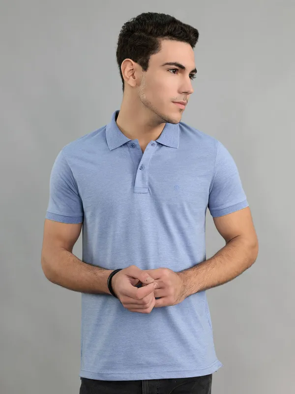 Men Blue Solid Collar Half Sleeve T-Shirt made by Monte Carlo