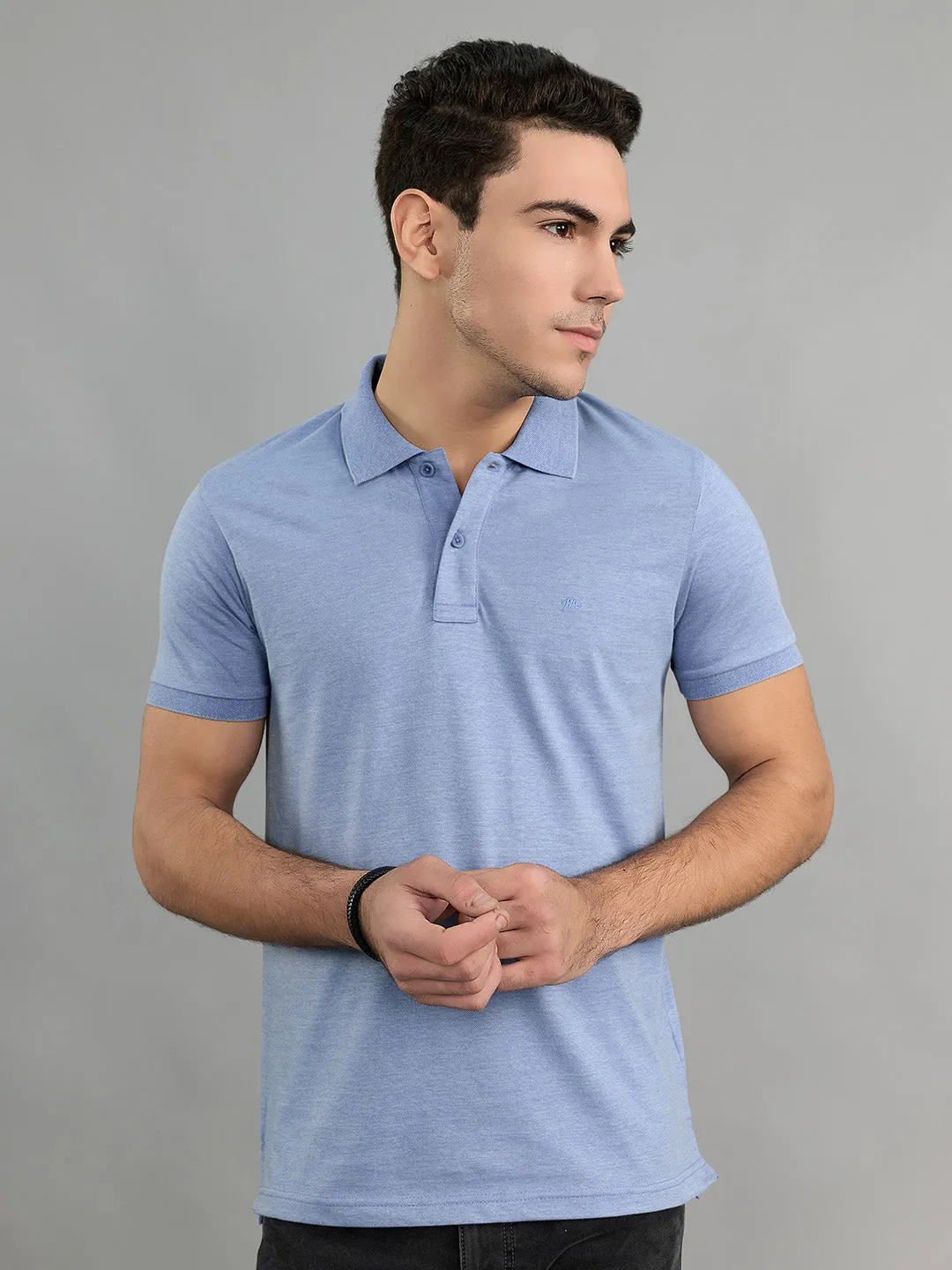 Men Blue Solid Collar Half Sleeve T-Shirt sold by Monte Carlo