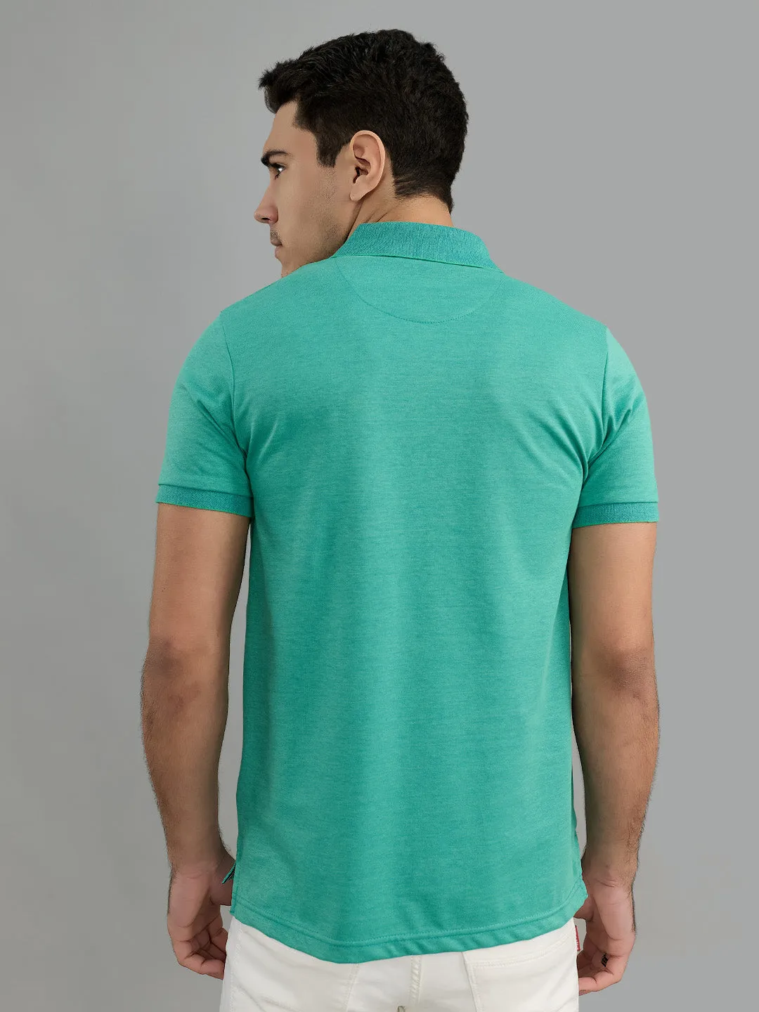 Men Sea Green Solid Collar Half Sleeve T-Shirt sold by Monte Carlo product image thumbnail 4