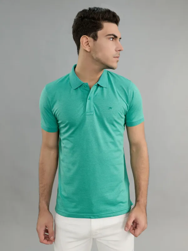 Men Sea Green Solid Collar Half Sleeve T-Shirt made by Monte Carlo