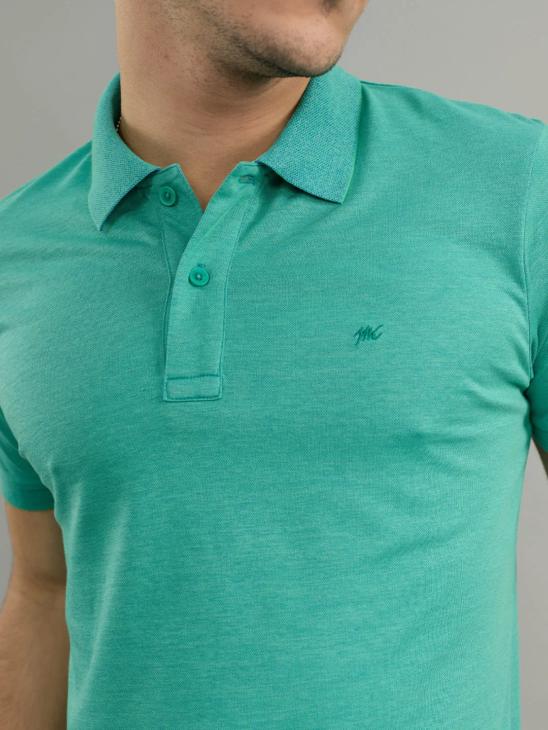 Men Sea Green Solid Collar Half Sleeve T-Shirt sold by Monte Carlo product image thumbnail 5