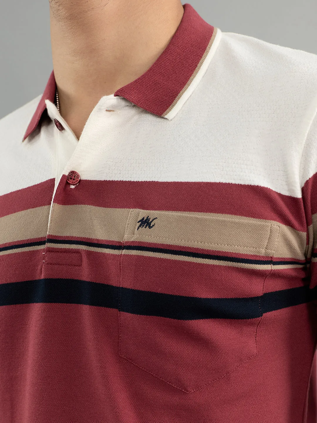 Men Burgundy Stripe Collar Half Sleeve T-Shirt sold by Monte Carlo product image thumbnail 5