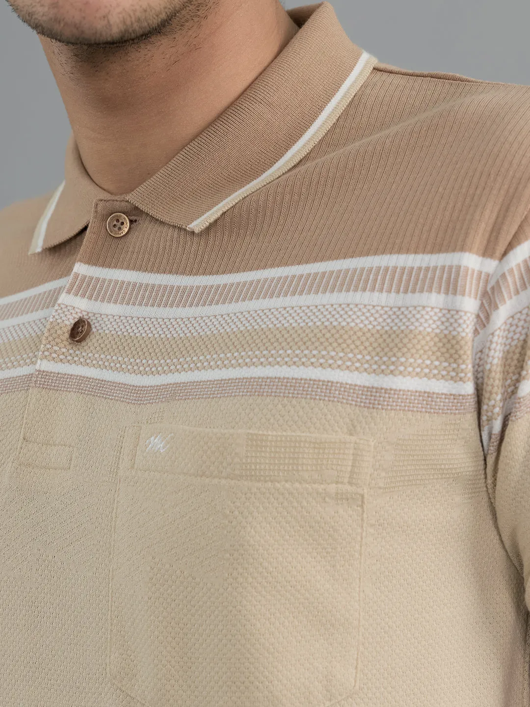 Men Camel Brown Stripe Collar Half Sleeve T-Shirt sold by Monte Carlo product image thumbnail 5
