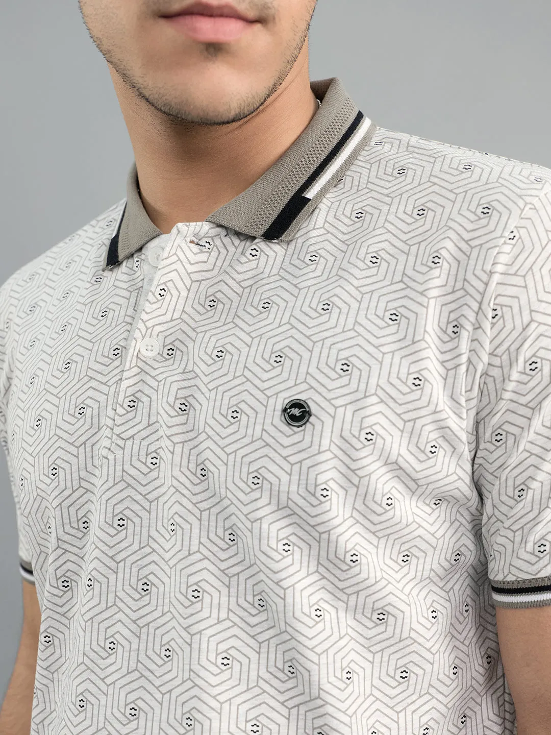 Men Grey Geometric Polo Collar Half Sleeve T-Shirt sold by Monte Carlo product image thumbnail 5
