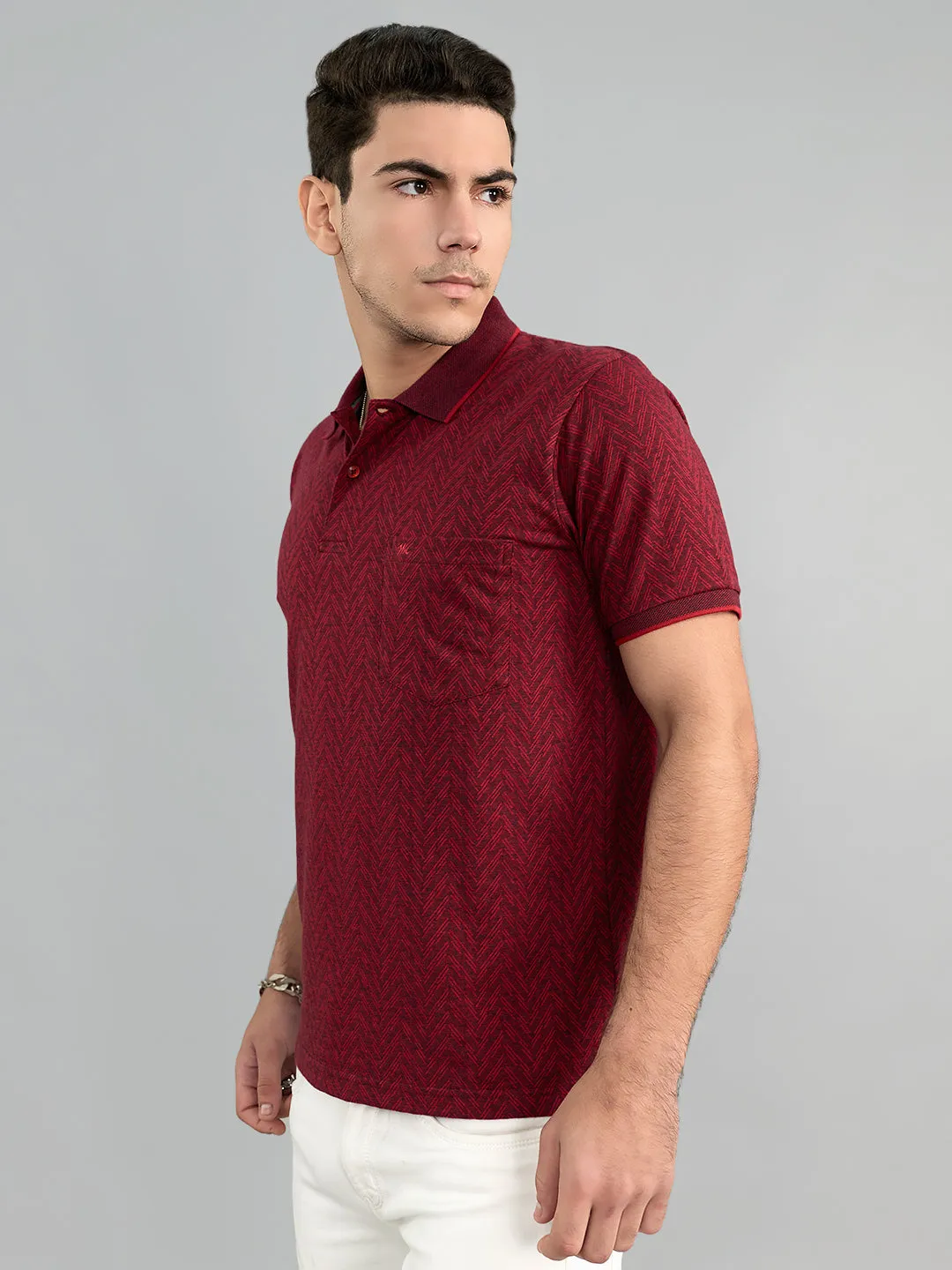 Men Maroon Chevron Polo Collar Half Sleeve T-Shirt sold by Monte Carlo product image thumbnail 3