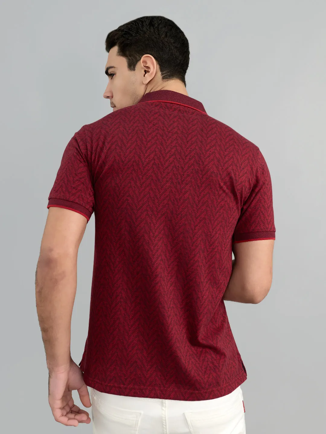 Men Maroon Chevron Polo Collar Half Sleeve T-Shirt sold by Monte Carlo product image thumbnail 4