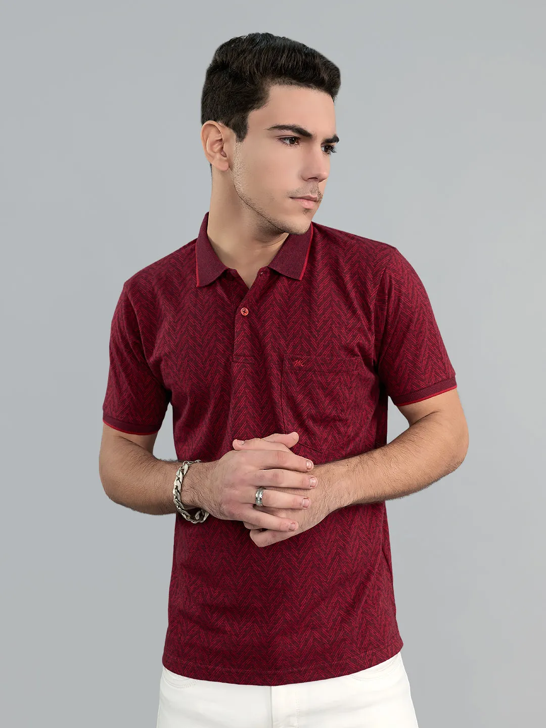 Men Maroon Chevron Polo Collar Half Sleeve T-Shirt sold by Monte Carlo