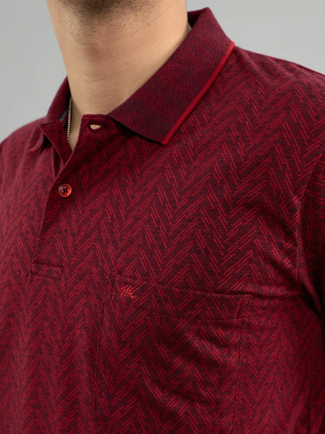 Men Maroon Chevron Polo Collar Half Sleeve T-Shirt sold by Monte Carlo product image thumbnail 5