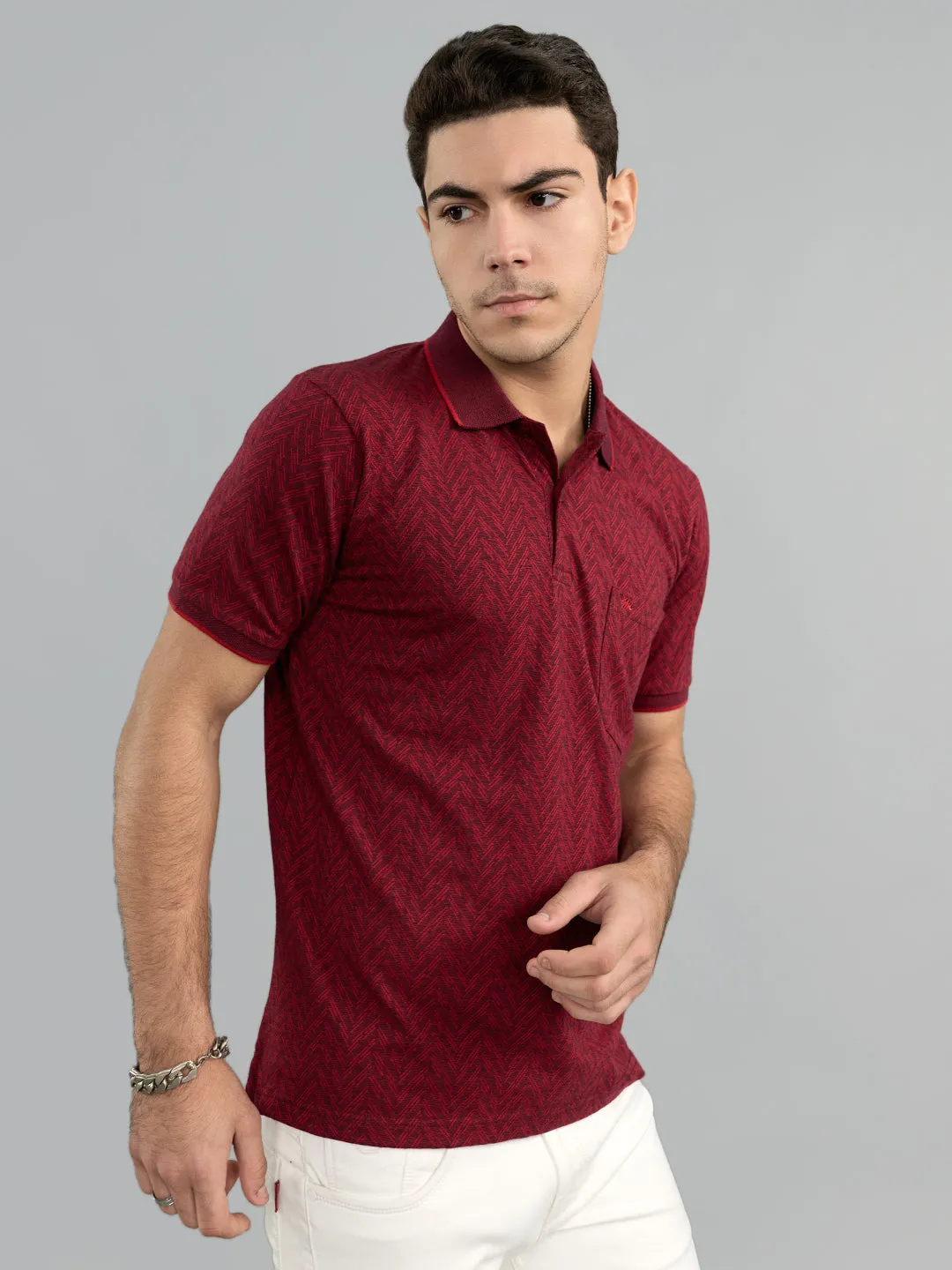 Men Maroon Chevron Polo Collar Half Sleeve T-Shirt sold by Monte Carlo product image thumbnail 2