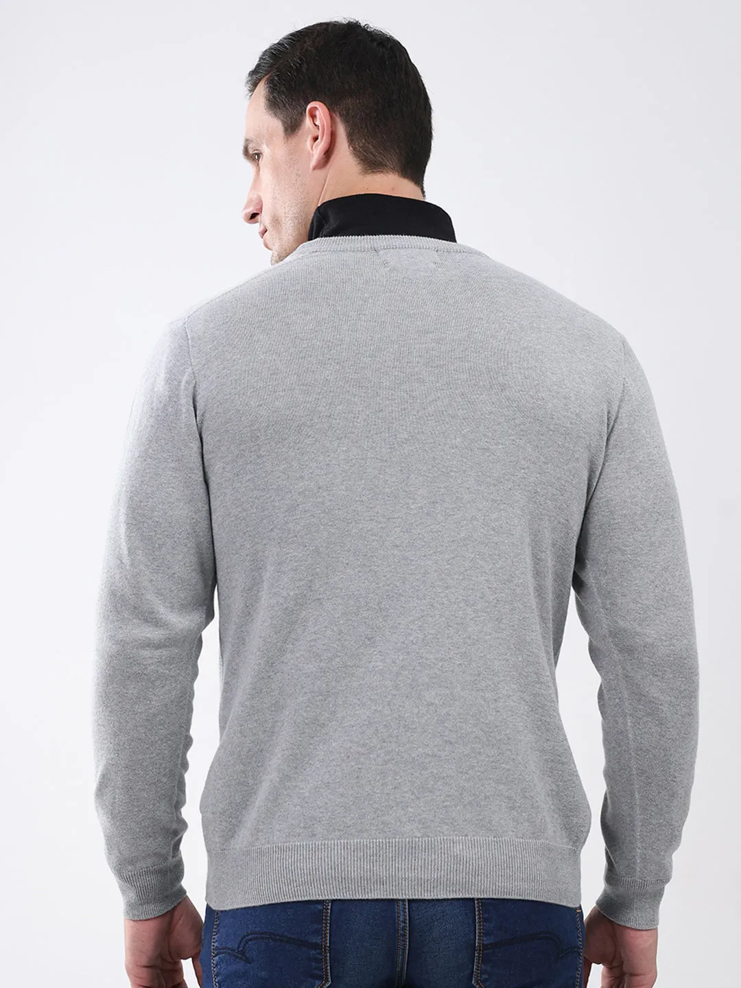 Men Grey Solid V Neck Full Sleeve Pullover sold by Monte Carlo product image thumbnail 5