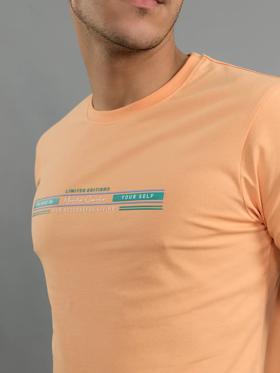 Men Peach Printed Round Neck Half Sleeve T-Shirt sold by Monte Carlo product image thumbnail 5