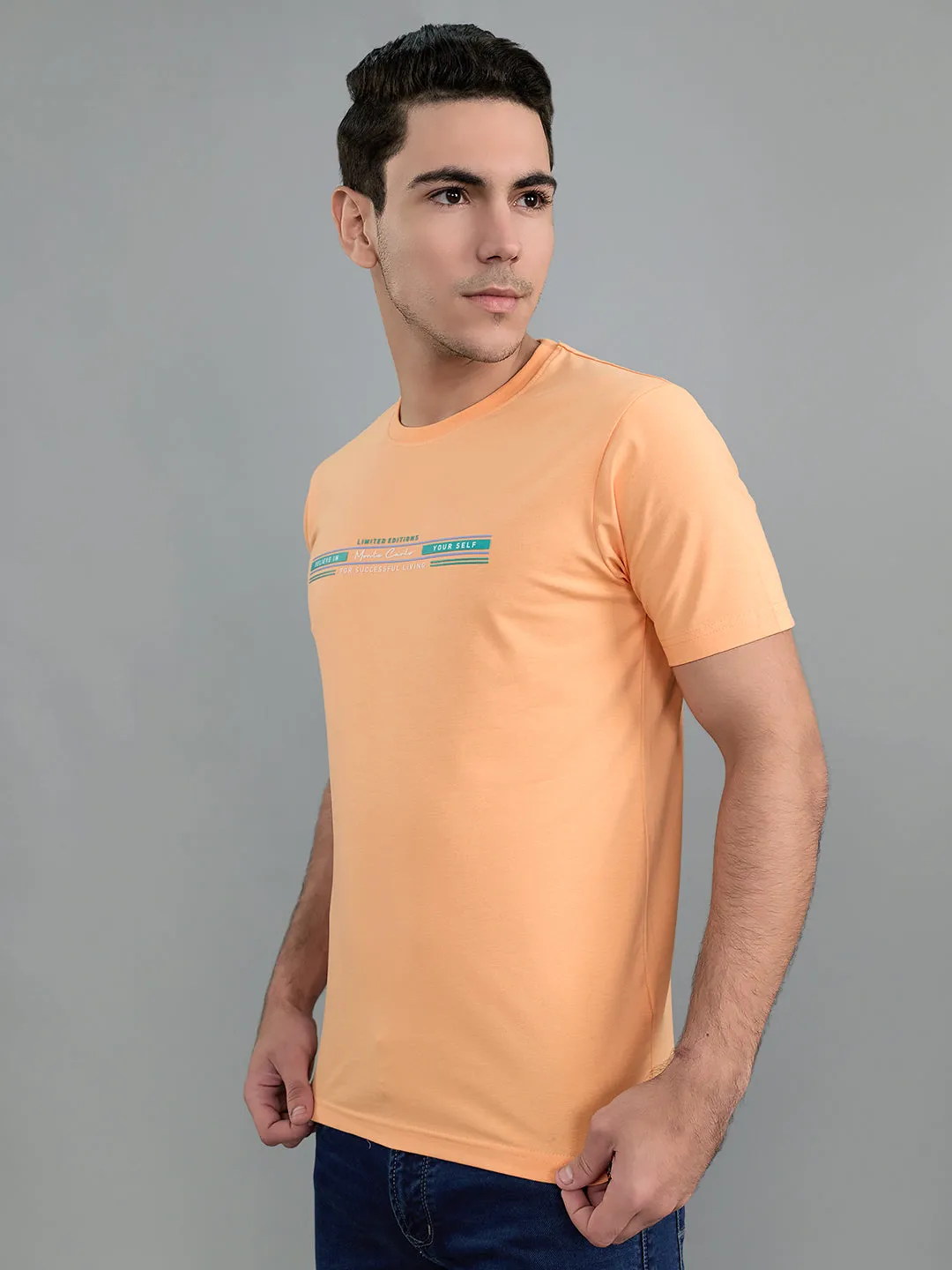 Men Peach Printed Round Neck Half Sleeve T-Shirt sold by Monte Carlo product image thumbnail 2