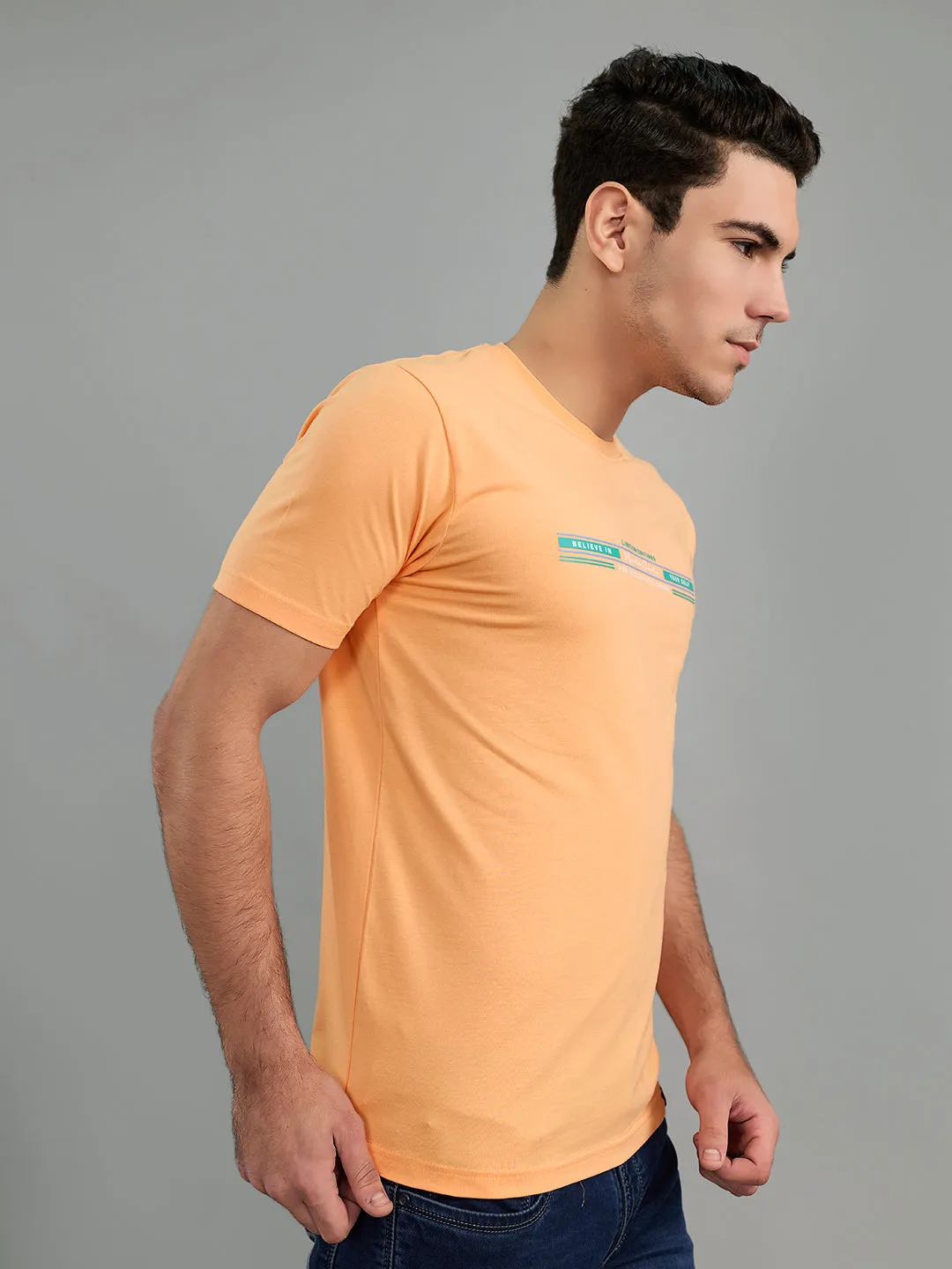 Men Peach Printed Round Neck Half Sleeve T-Shirt sold by Monte Carlo product image thumbnail 3