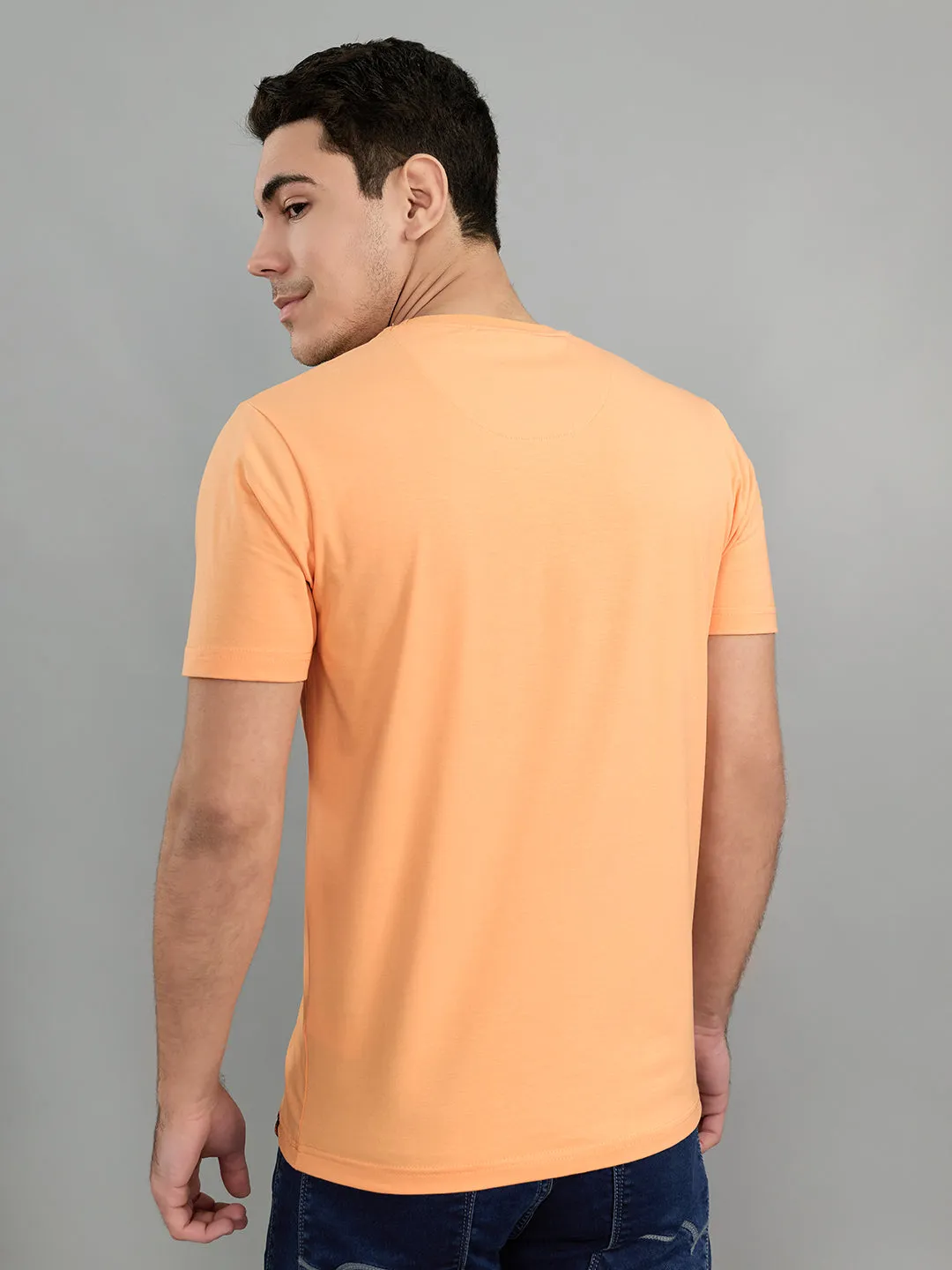 Men Peach Printed Round Neck Half Sleeve T-Shirt sold by Monte Carlo product image thumbnail 4
