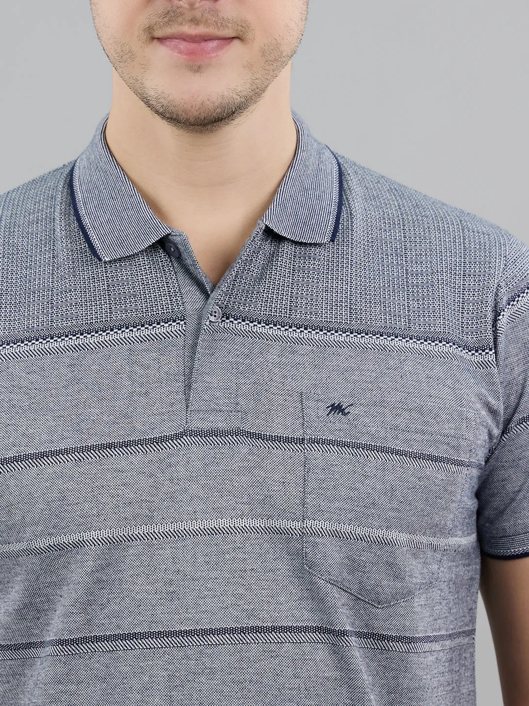 Men Navy Blue Stripe Polo Collar Half Sleeve T-Shirt sold by Monte Carlo product image thumbnail 5