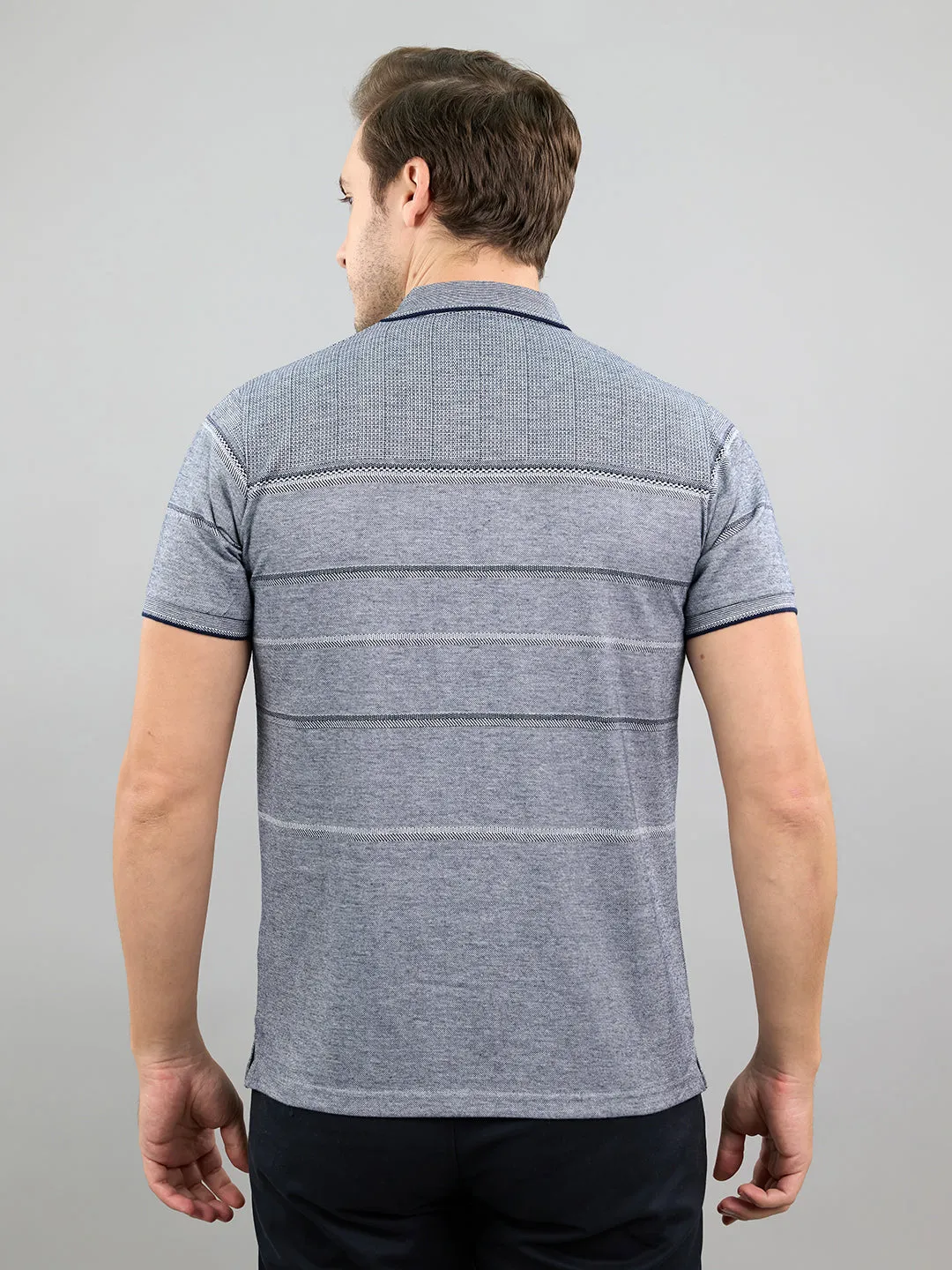 Men Navy Blue Stripe Polo Collar Half Sleeve T-Shirt sold by Monte Carlo product image thumbnail 4