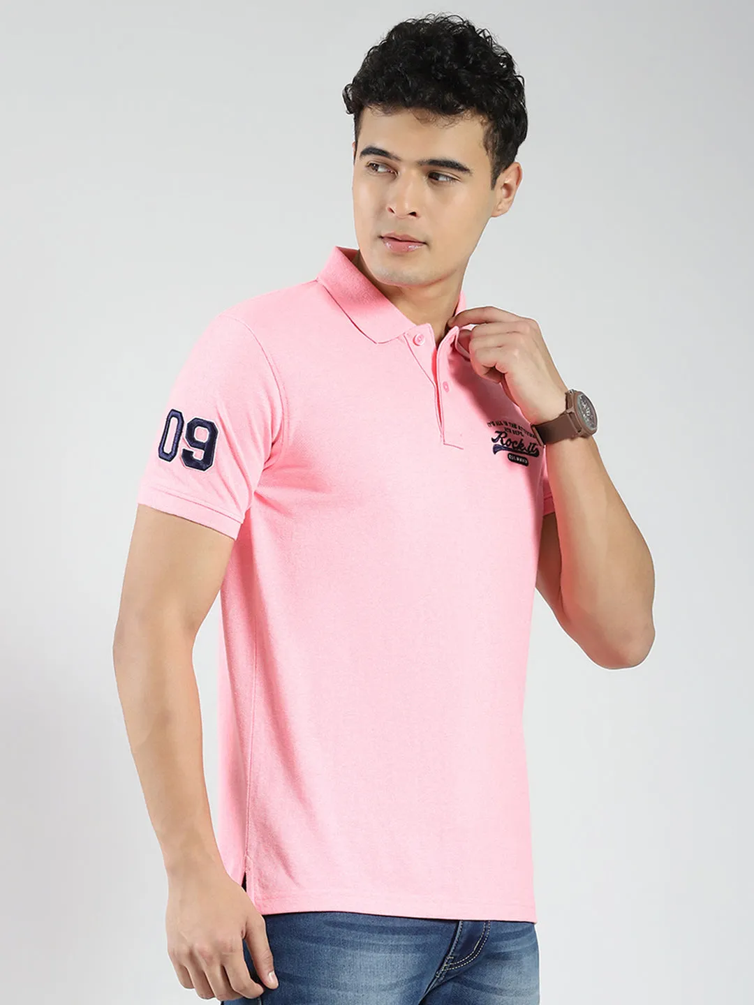 Rock.it Men Pink Solid Collar Half Sleeve T-Shirt sold by Monte Carlo product image thumbnail 4