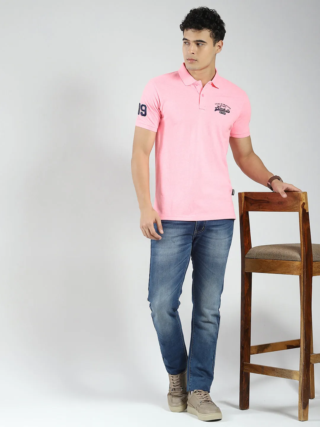 Rock.it Men Pink Solid Collar Half Sleeve T-Shirt sold by Monte Carlo product image thumbnail 2