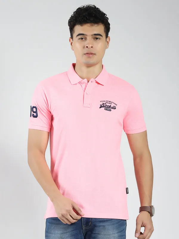 Rock.it Men Pink Solid Collar Half Sleeve T-Shirt made by Monte Carlo