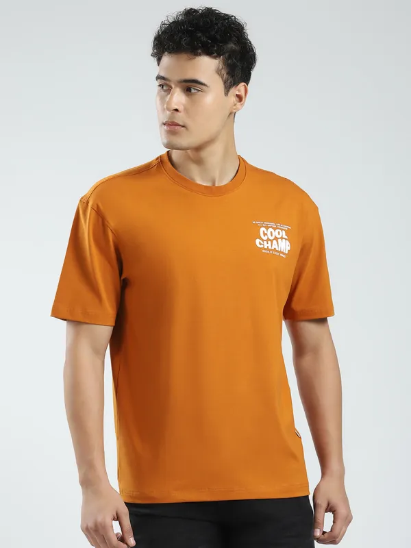 Rock.it Men Mustard Printed Round Neck Half Sleeve T-Shirt made by Monte Carlo