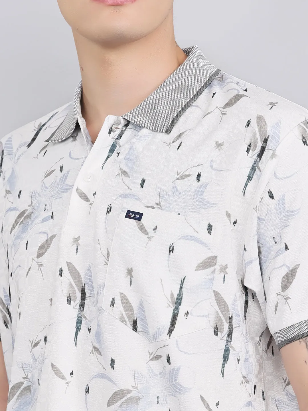 Men White Printed Collar Half Sleeve T-Shirt sold by Monte Carlo product image thumbnail 5