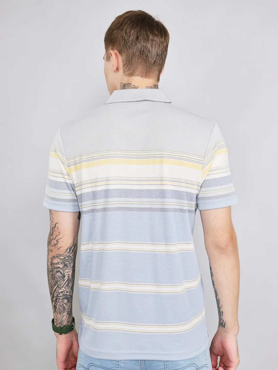 Men Grey Stripe Collar Half Sleeve T-Shirt sold by Monte Carlo product image thumbnail 4