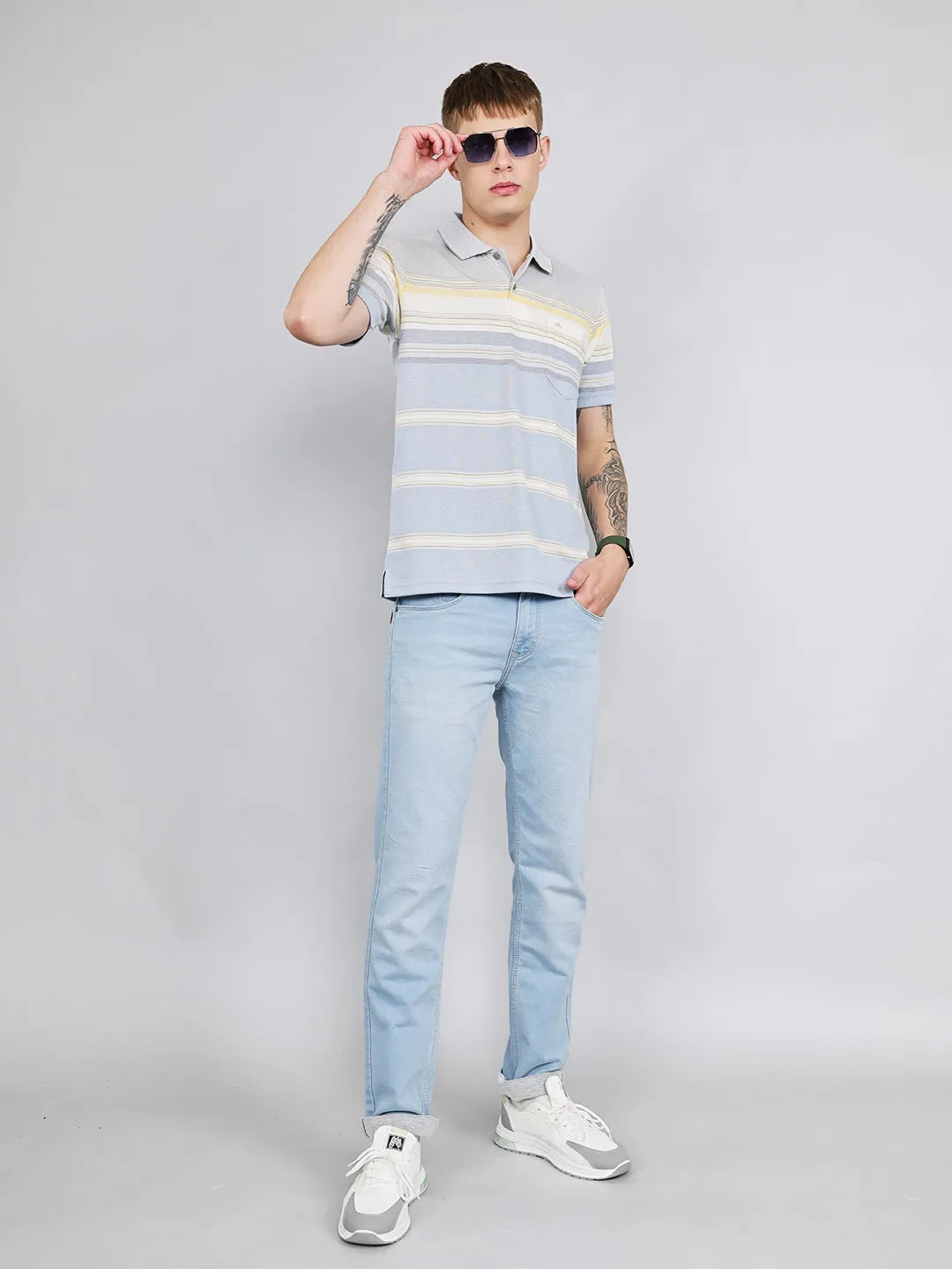 Men Grey Stripe Collar Half Sleeve T-Shirt sold by Monte Carlo product image thumbnail 5