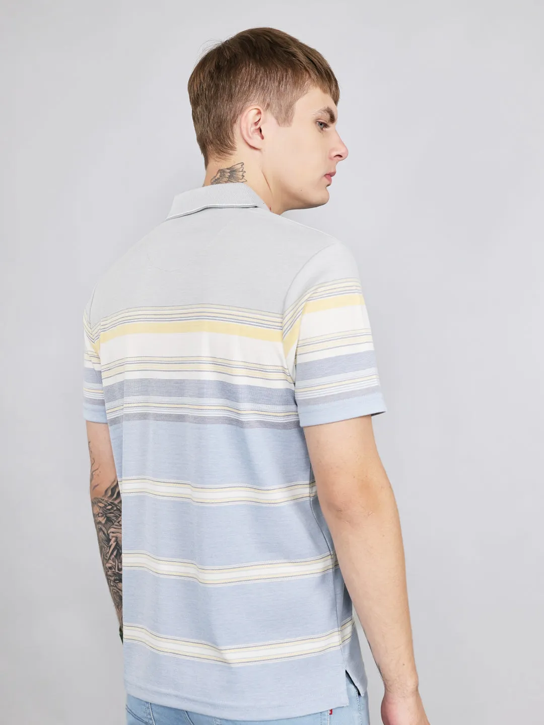 Men Grey Stripe Collar Half Sleeve T-Shirt sold by Monte Carlo product image thumbnail 3