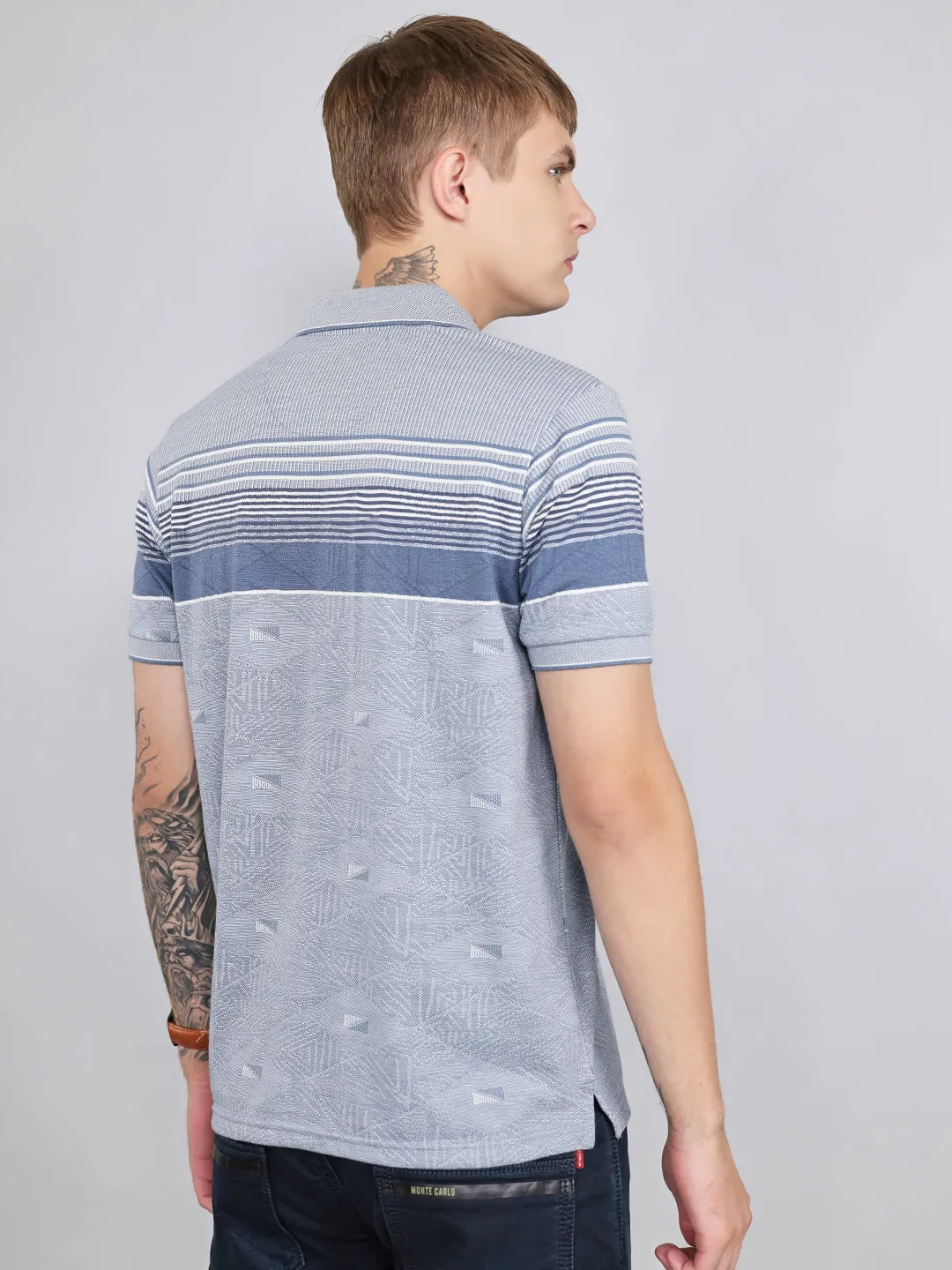 Men Grey Stripe Collar Half Sleeve T-Shirt sold by Monte Carlo product image thumbnail 4