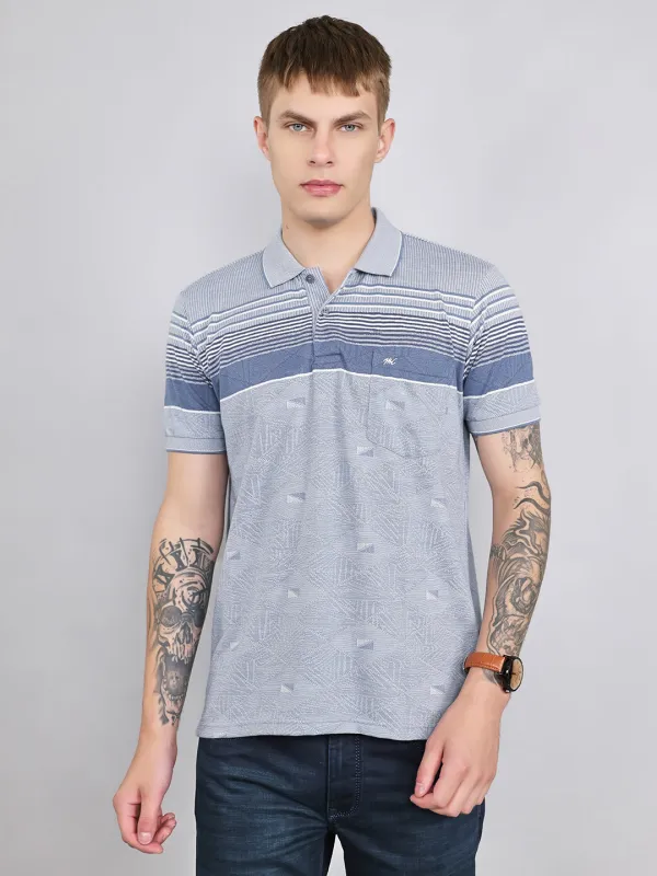 Men Grey Stripe Collar Half Sleeve T-Shirt made by Monte Carlo