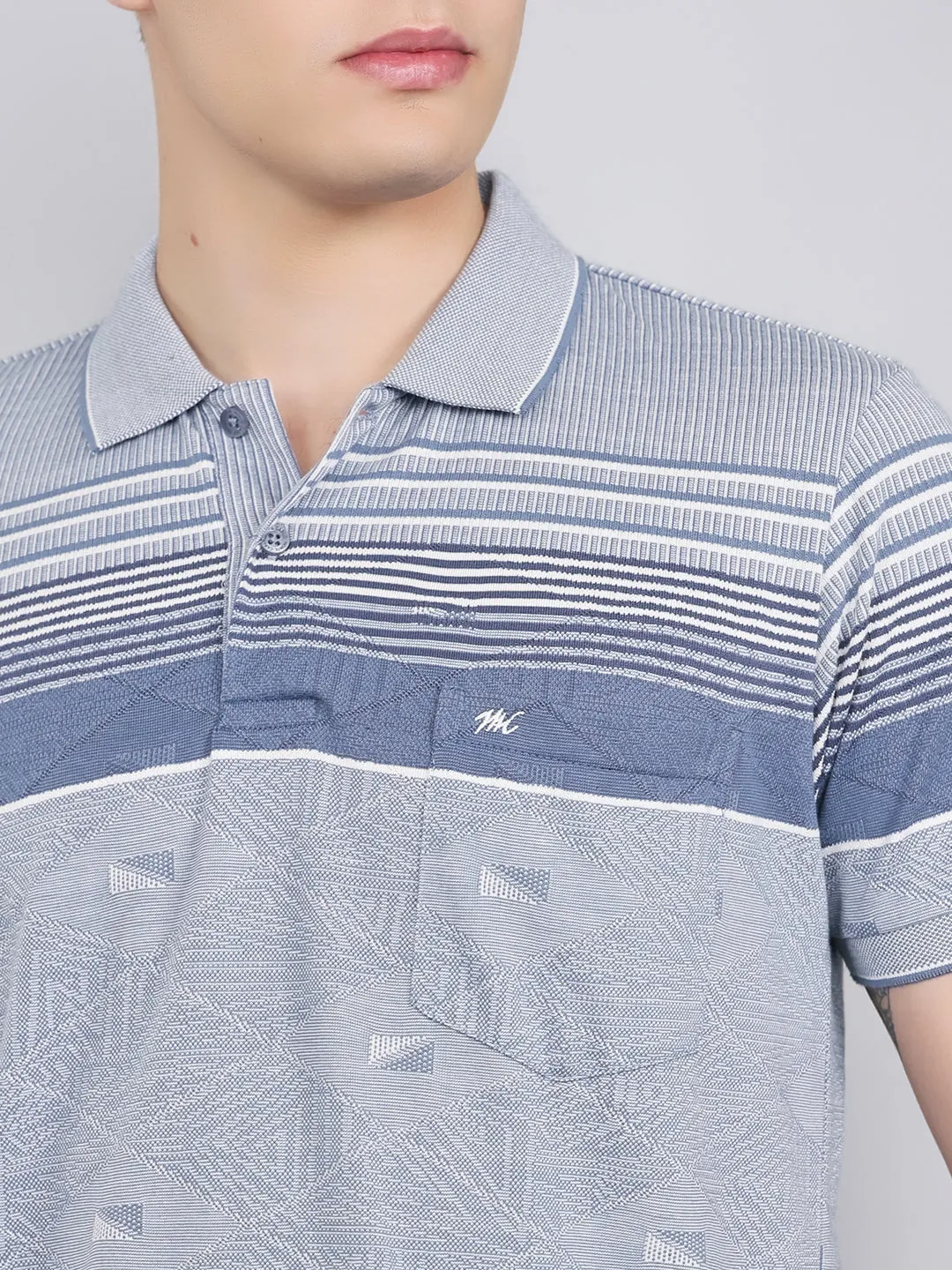 Men Grey Stripe Collar Half Sleeve T-Shirt sold by Monte Carlo product image thumbnail 5