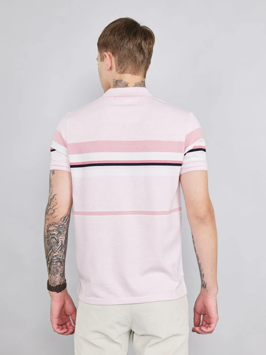 Men Pink Stripe Collar Half Sleeve T-Shirt sold by Monte Carlo product image thumbnail 4