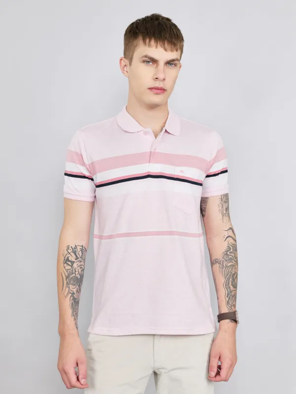 Men Pink Stripe Collar Half Sleeve T-Shirt made by Monte Carlo