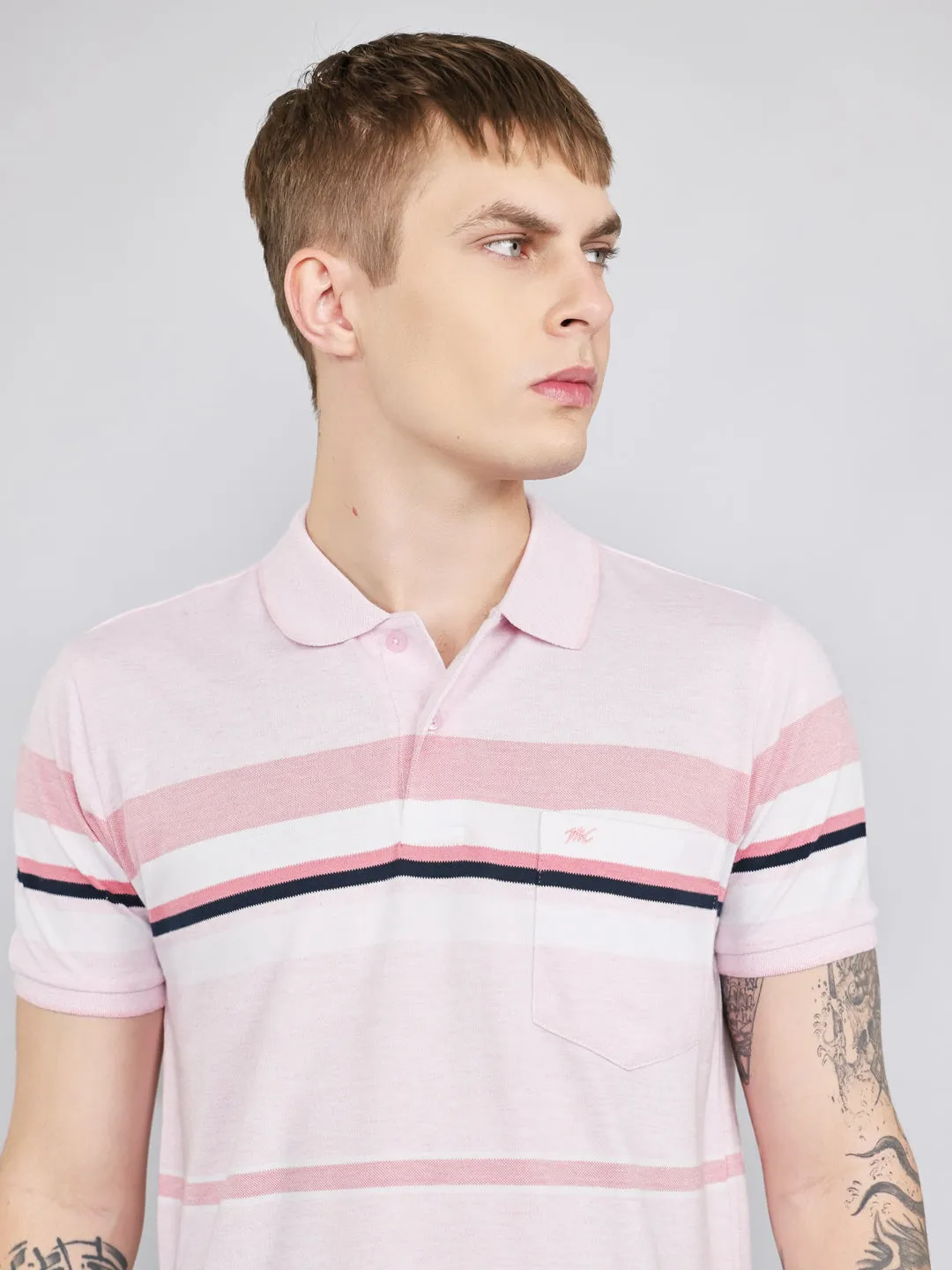 Men Pink Stripe Collar Half Sleeve T-Shirt sold by Monte Carlo product image thumbnail 5