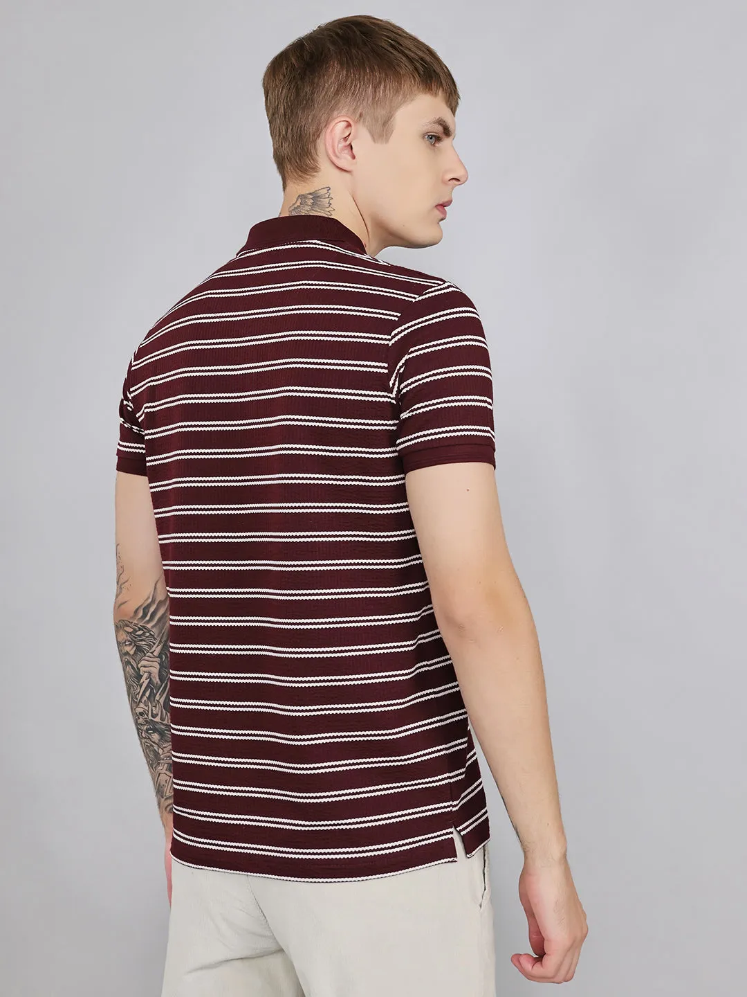 Men Maroon Stripe Collar Half Sleeve T-Shirt sold by Monte Carlo product image thumbnail 4