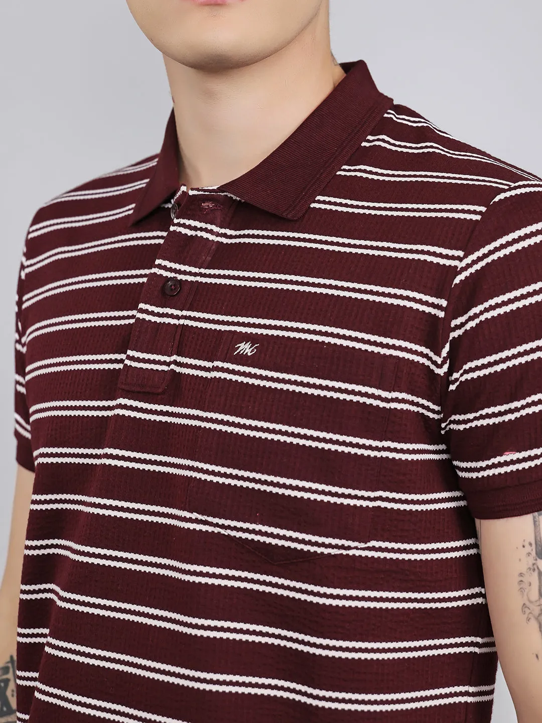 Men Maroon Stripe Collar Half Sleeve T-Shirt sold by Monte Carlo product image thumbnail 5