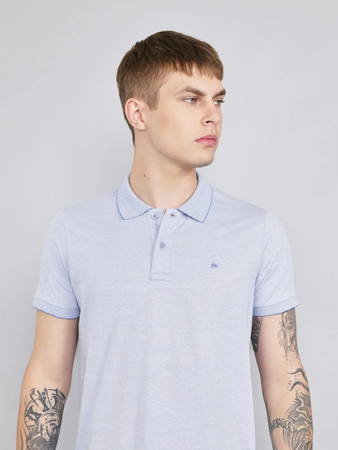Men Sky Blue Plain Collar Half Sleeve T-Shirt sold by Monte Carlo product image thumbnail 5
