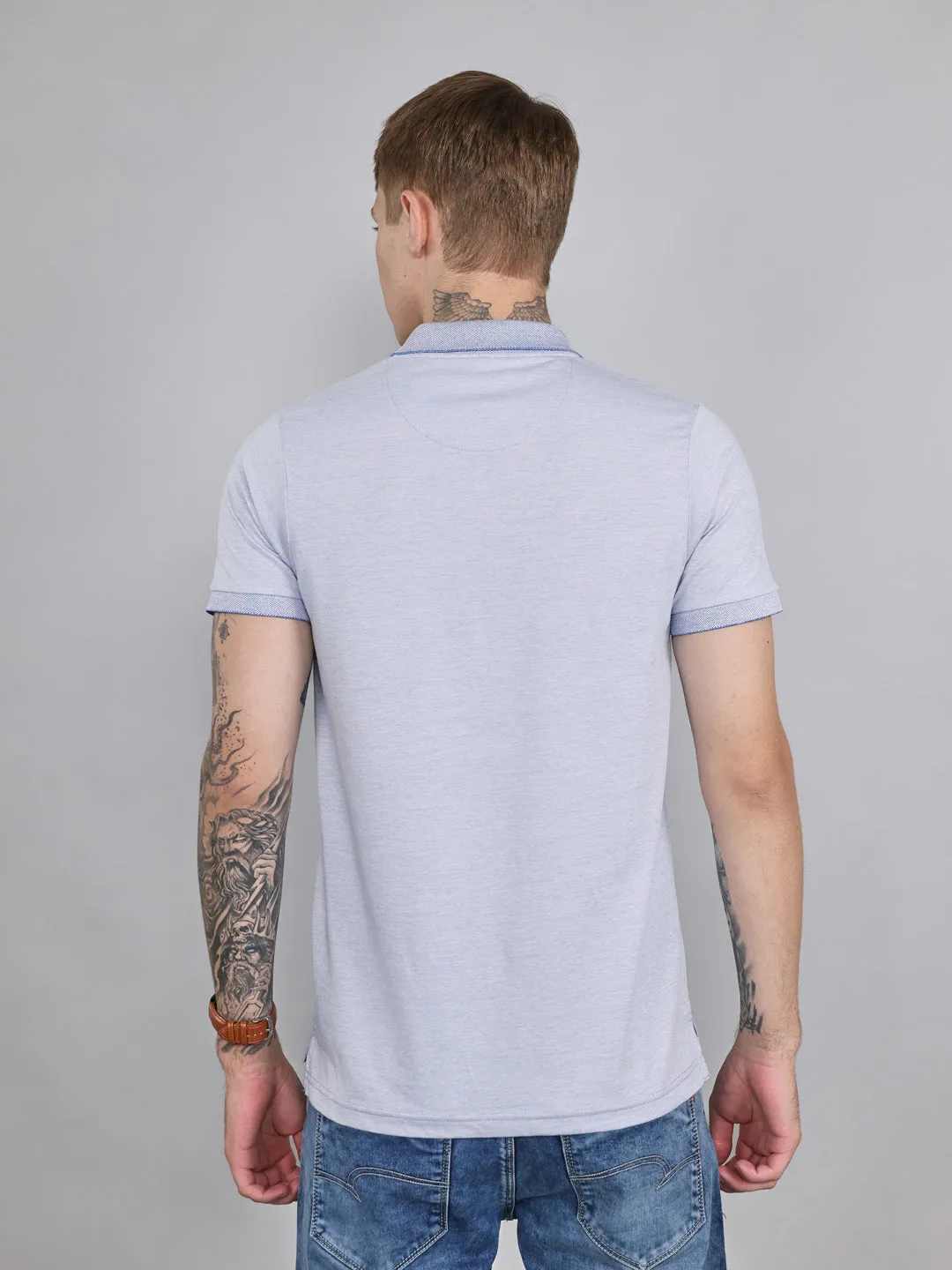 Men Sky Blue Plain Collar Half Sleeve T-Shirt sold by Monte Carlo product image thumbnail 4