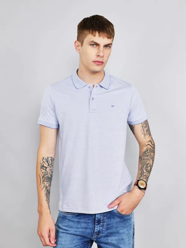 Men Sky Blue Plain Collar Half Sleeve T-Shirt made by Monte Carlo
