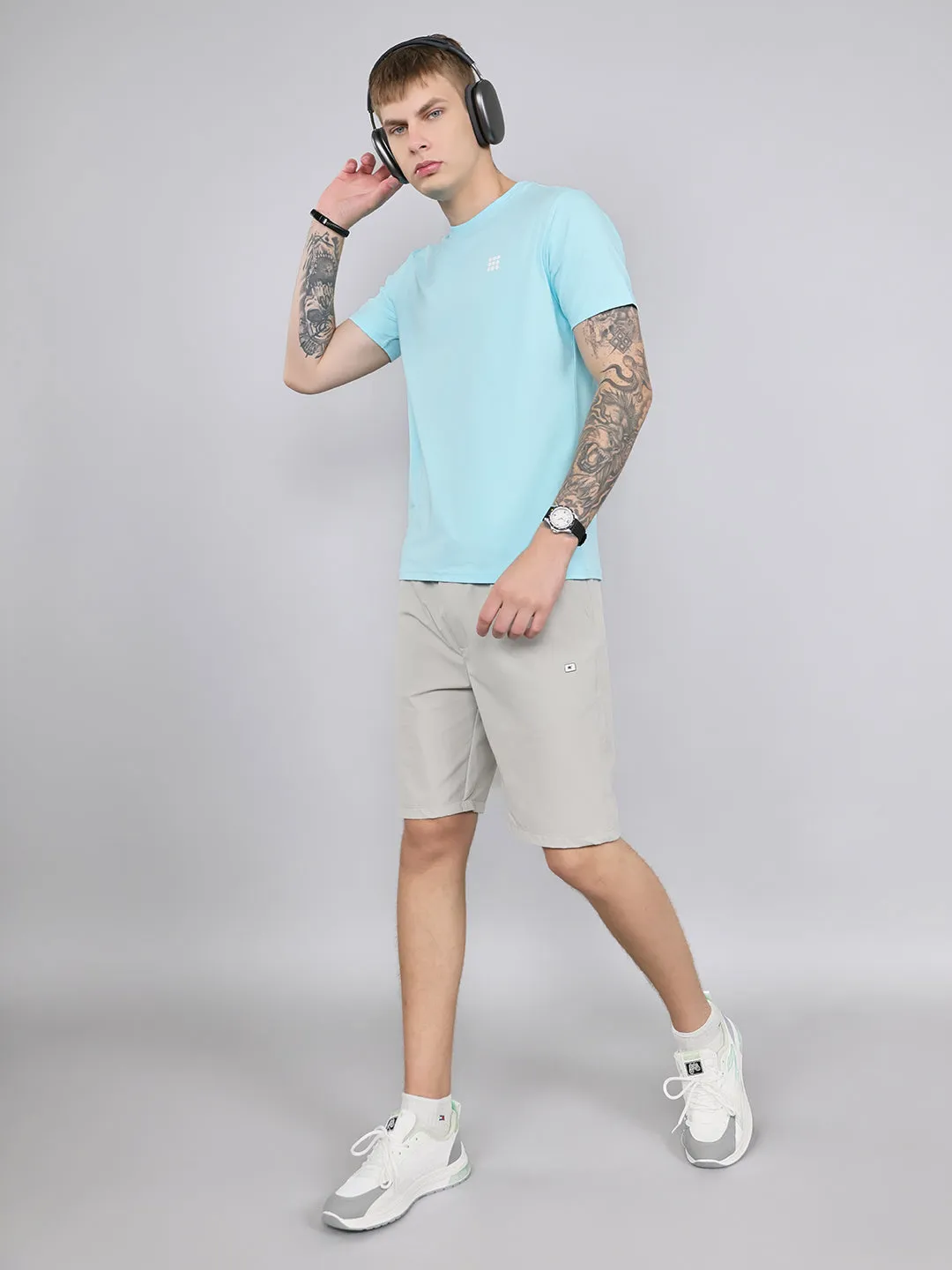 Rock.it Men Sky Blue Solid Round Neck Half Sleeve T-Shirt sold by Monte Carlo product image thumbnail 5