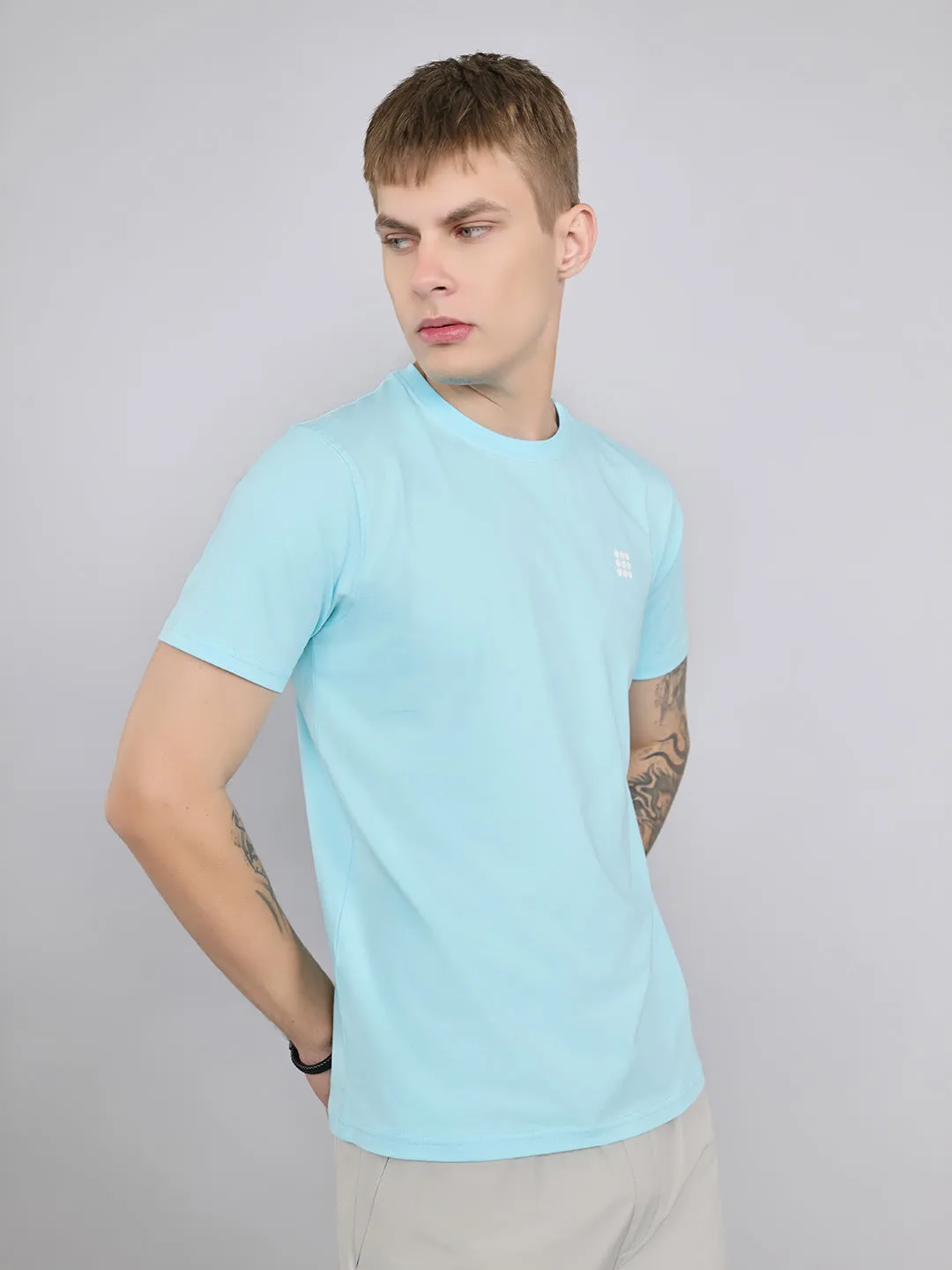 Rock.it Men Sky Blue Solid Round Neck Half Sleeve T-Shirt sold by Monte Carlo product image thumbnail 3