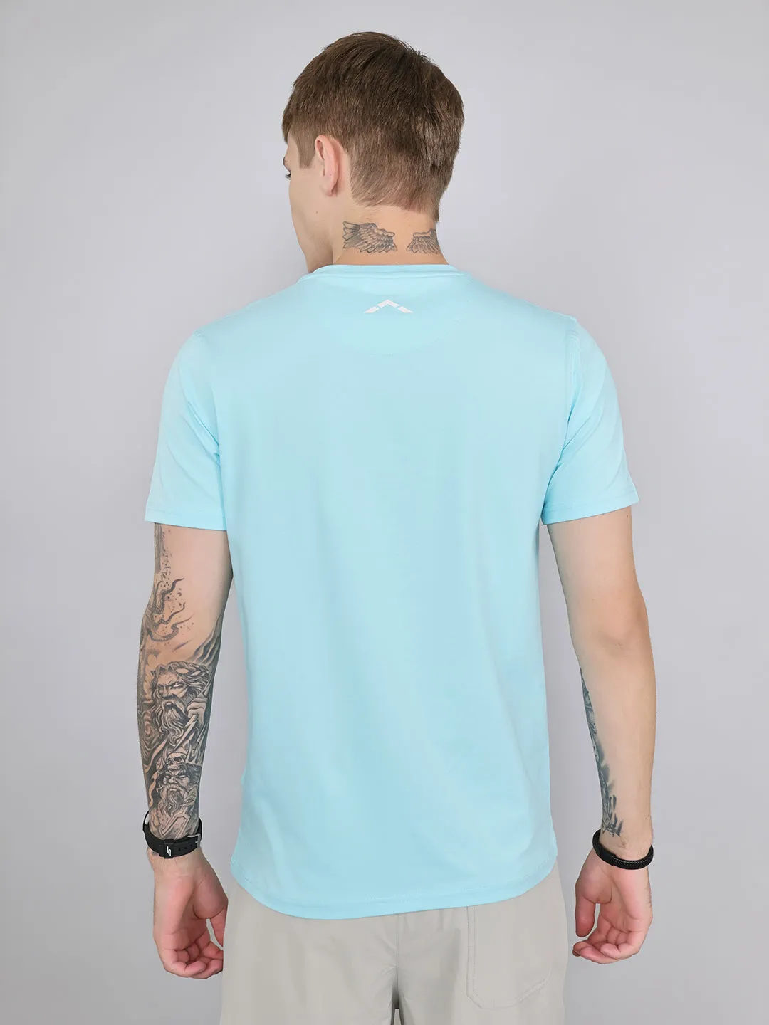 Rock.it Men Sky Blue Solid Round Neck Half Sleeve T-Shirt sold by Monte Carlo product image thumbnail 4