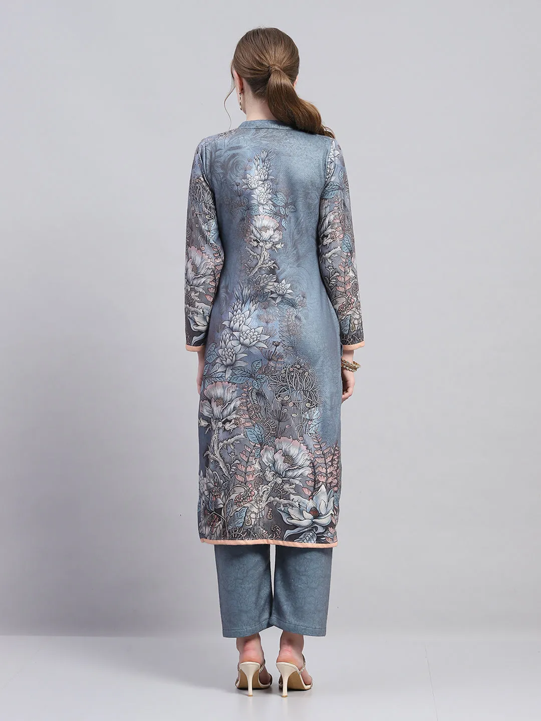 Women Grey Self Design Round Neck Full Sleeve Kurtis Set for Winter sold by Monte Carlo product image thumbnail 4