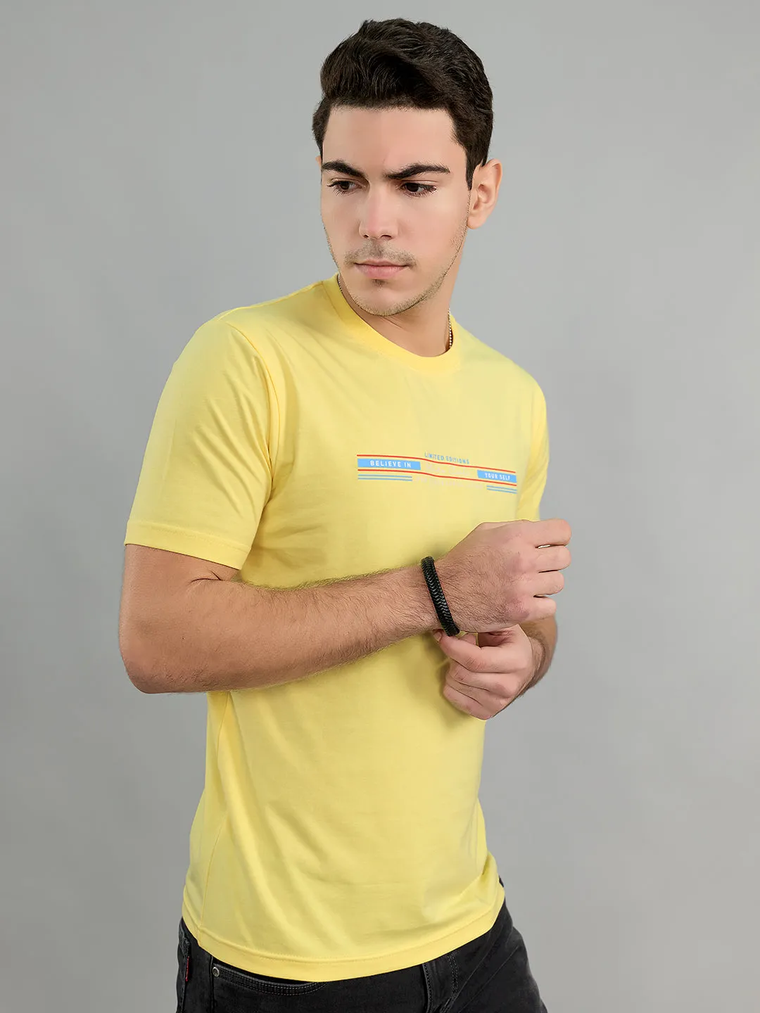Men Yellow Printed Round Neck Half Sleeve T-Shirt sold by Monte Carlo product image thumbnail 2