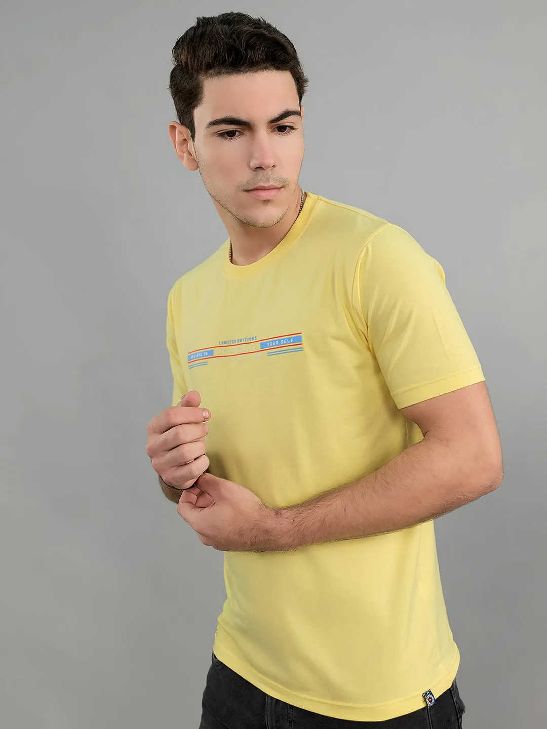 Men Yellow Printed Round Neck Half Sleeve T-Shirt sold by Monte Carlo product image thumbnail 3