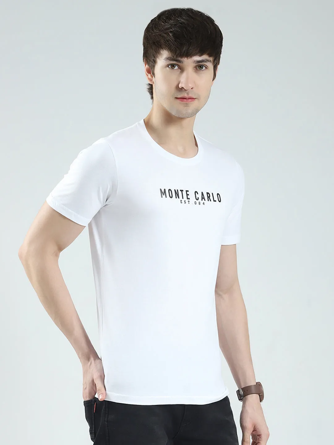 Men White Solid Round Neck Half Sleeve T-Shirt sold by Monte Carlo product image thumbnail 4