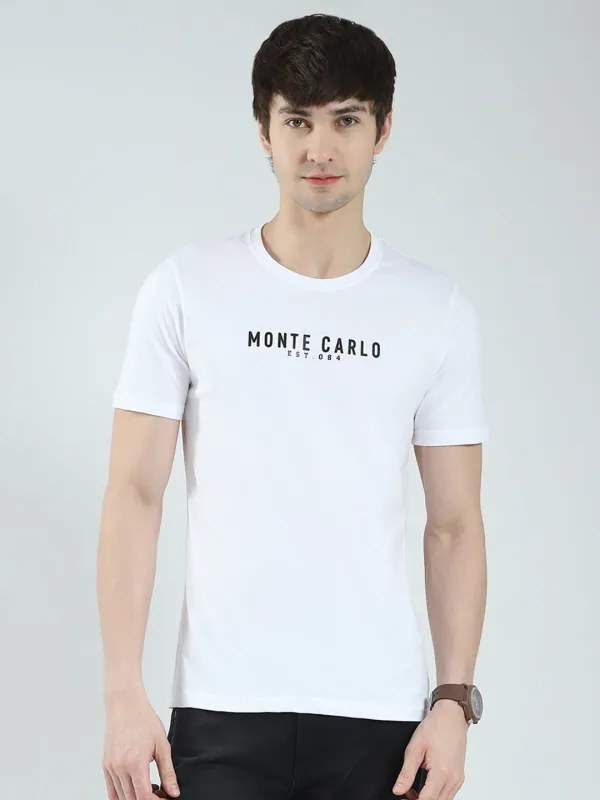 Men White Solid Round Neck Half Sleeve T-Shirt made by Monte Carlo