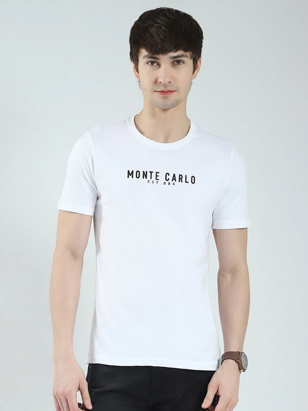 Men White Solid Round Neck Half Sleeve T-Shirt sold by Monte Carlo