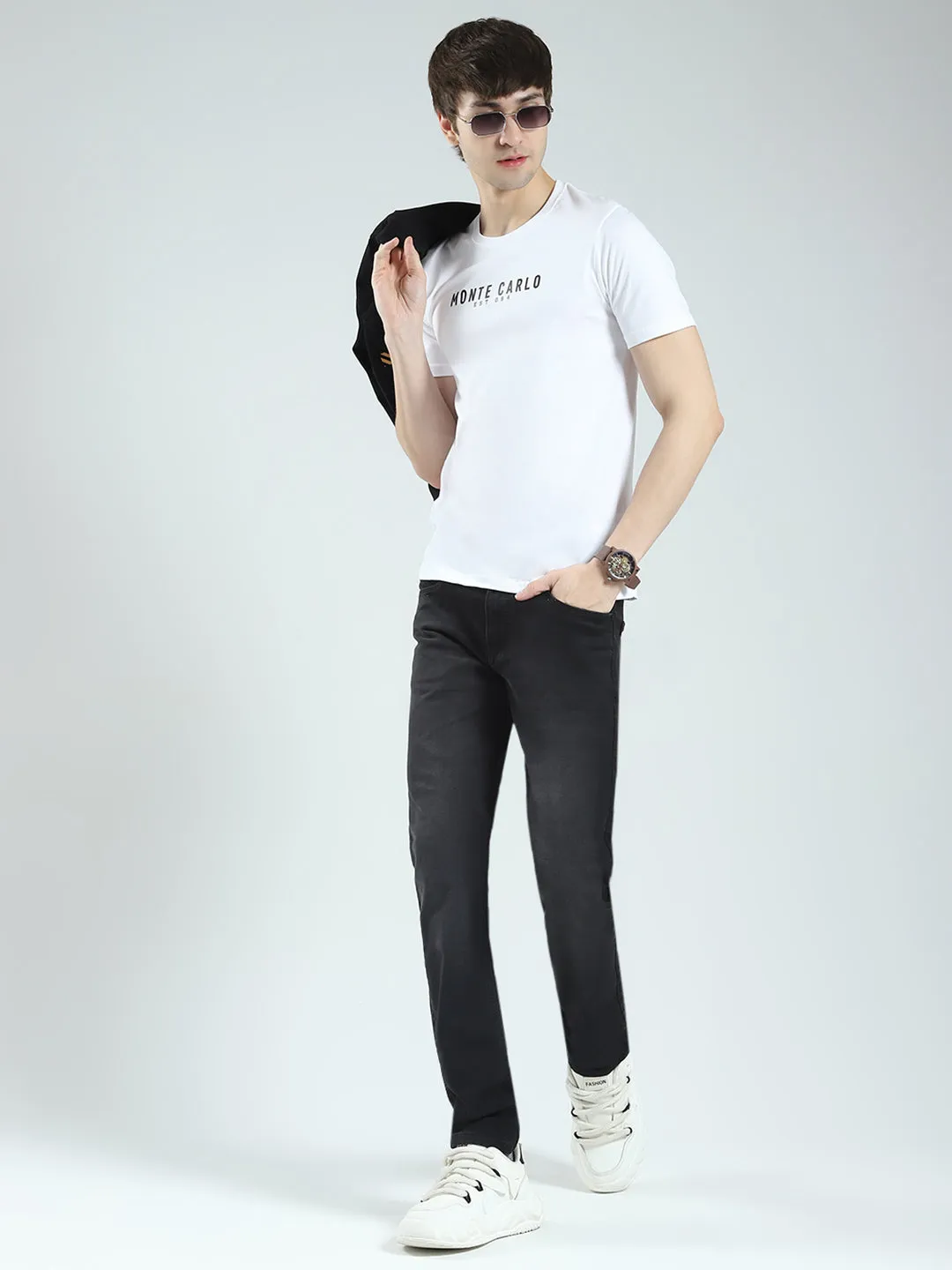 Men White Solid Round Neck Half Sleeve T-Shirt sold by Monte Carlo product image thumbnail 2